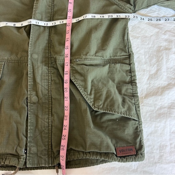 Volcom Men's Lightweight Cotton Canvas Military Green Hooded Field Jacket Size L - Picture 7 of 9